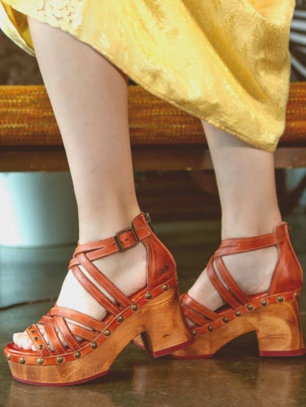 BedStu Antonelli Cognac Genuine Leather Sandals Sz 10 Rustic Festival Boho